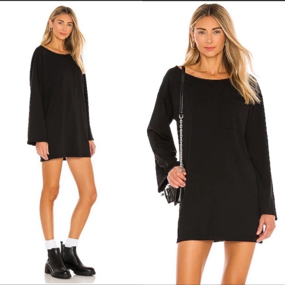 NWT Lovers + Friends Black Astrid Long Sleeve T shirt Dress M